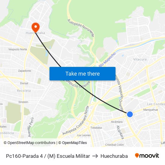 Pc160-Parada 4 / (M) Escuela Militar to Huechuraba map