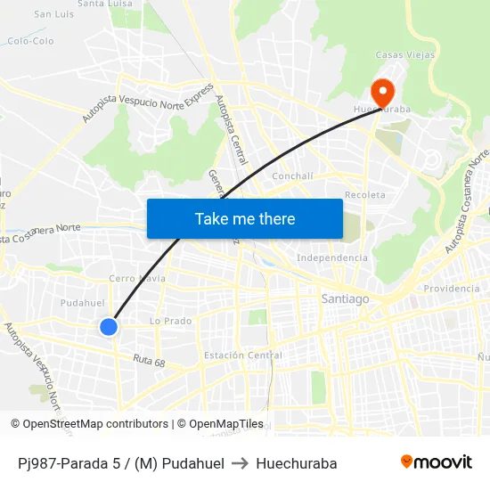 Pj987-Parada 5 / (M) Pudahuel to Huechuraba map