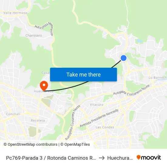 Pc769-Parada 3 / Rotonda Caminos Real to Huechuraba map