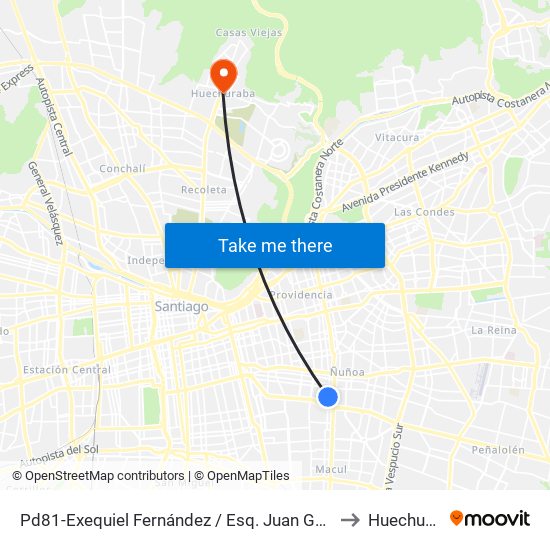 Pd81-Exequiel Fernández / Esq. Juan Gomez Millas to Huechuraba map