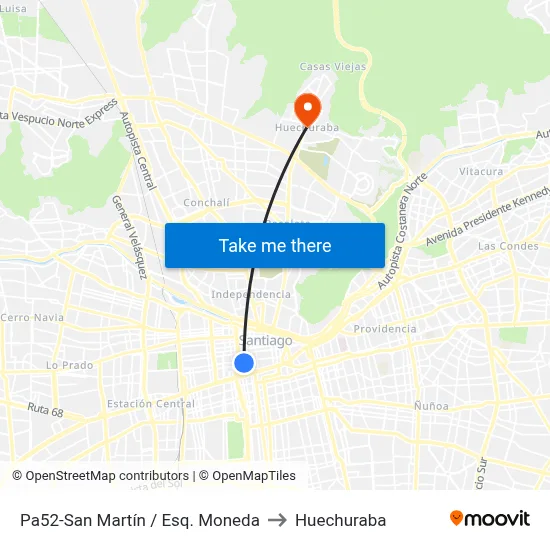 Pa52-San Martín / Esq. Moneda to Huechuraba map