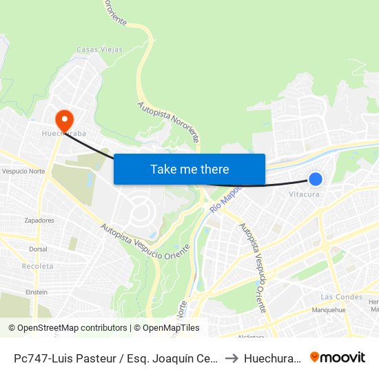 Pc747-Luis Pasteur / Esq. Joaquín Cerda to Huechuraba map