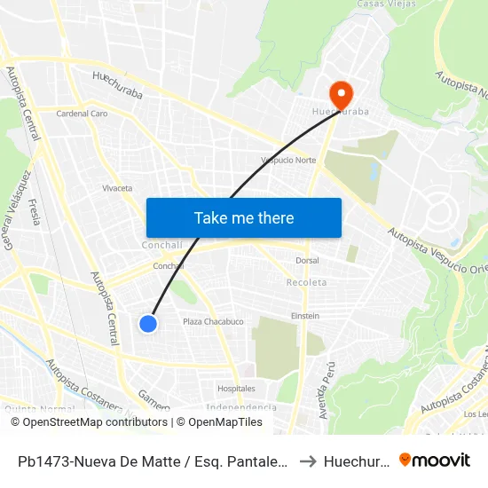 Pb1473-Nueva De Matte / Esq. Pantaleón Cortés to Huechuraba map
