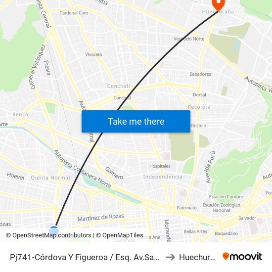 Pj741-Córdova Y Figueroa / Esq. Av.San Pablo to Huechuraba map