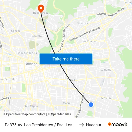 Pd375-Av. Los Presidentes / Esq. Los Lagos to Huechuraba map