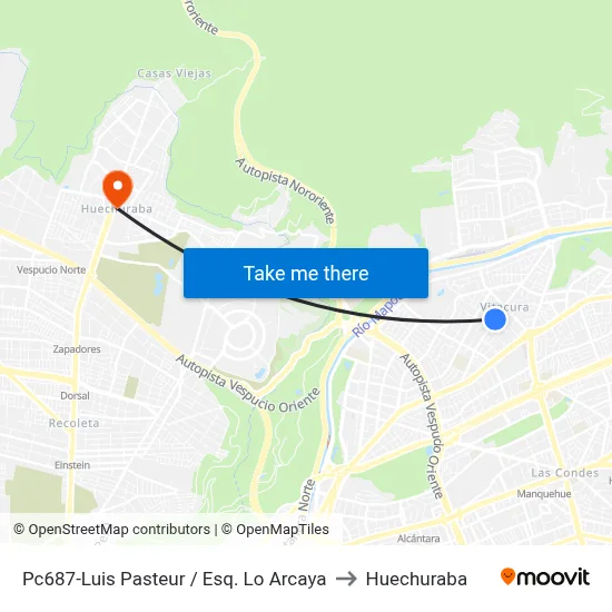 Pc687-Luis Pasteur / Esq. Lo Arcaya to Huechuraba map