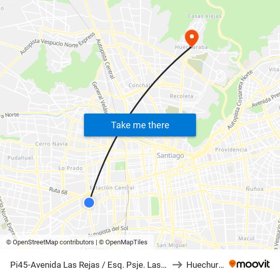 Pi45-Avenida Las Rejas / Esq. Psje. Las.Rejas-Sur to Huechuraba map