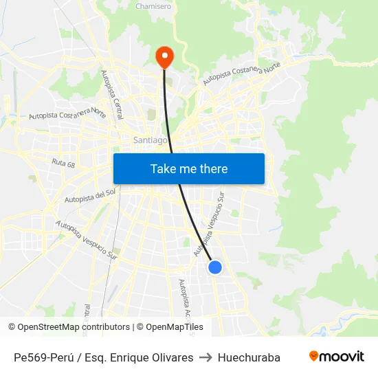 Pe569-Perú / Esq. Enrique Olivares to Huechuraba map