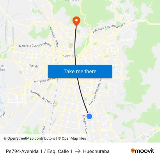 Pe794-Avenida 1 / Esq. Calle 1 to Huechuraba map