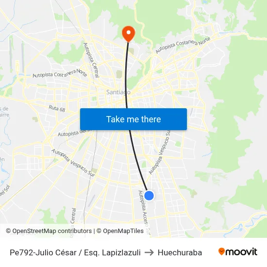 Pe792-Julio César / Esq. Lapizlazuli to Huechuraba map