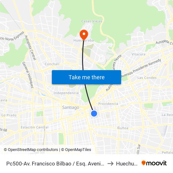 Pc500-Av. Francisco Bilbao / Esq. Avenida Salvador to Huechuraba map