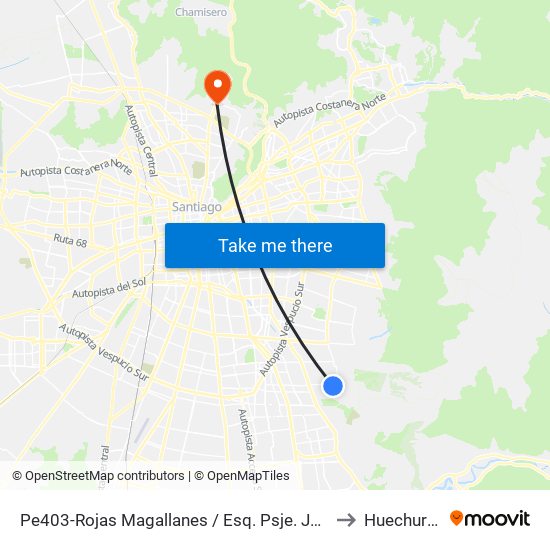 Pe403-Rojas Magallanes / Esq. Psje. Jardín Alto to Huechuraba map