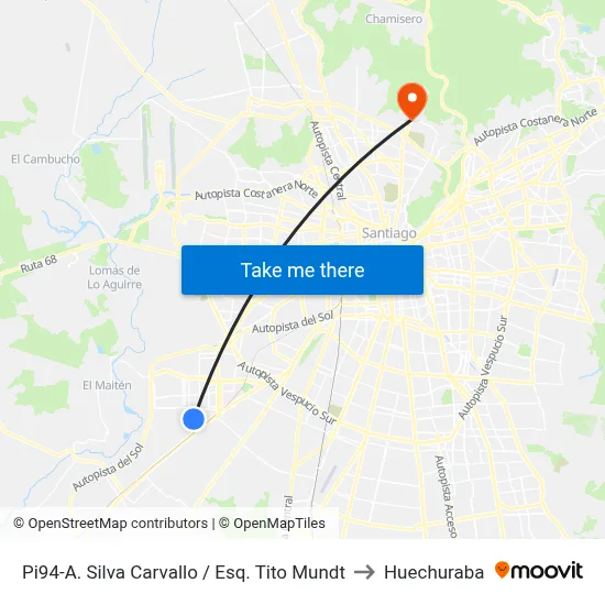 Pi94-A. Silva Carvallo / Esq. Tito Mundt to Huechuraba map