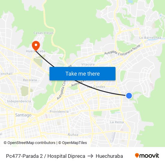 Pc477-Parada 2 / Hospital Dipreca to Huechuraba map