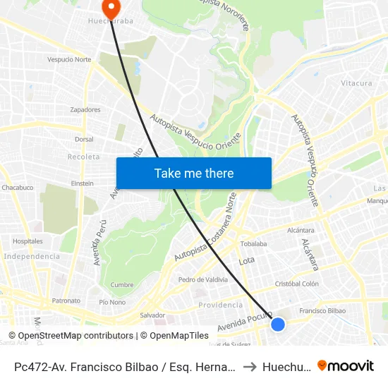 Pc472-Av. Francisco Bilbao / Esq. Hernando De Aguirre to Huechuraba map