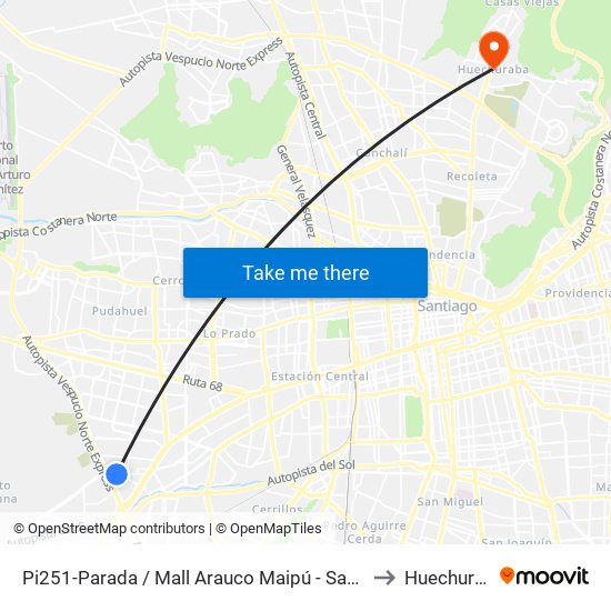Pi251-Parada / Mall Arauco Maipú - Santa Elena to Huechuraba map