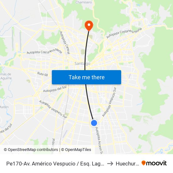 Pe170-Av. Américo Vespucio / Esq. Laguna Blanca to Huechuraba map