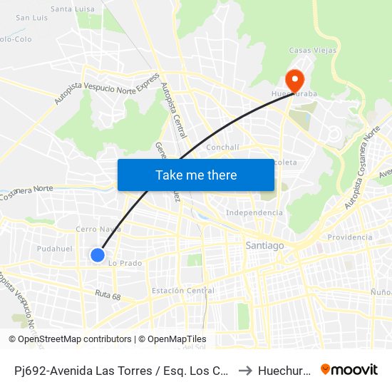 Pj692-Avenida Las Torres / Esq. Los Copihues to Huechuraba map