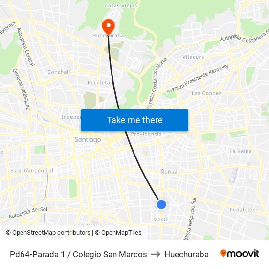 Pd64-Parada 1 / Colegio San Marcos to Huechuraba map