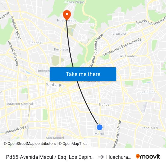 Pd65-Avenida Macul / Esq. Los Espinos to Huechuraba map