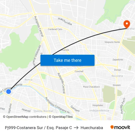 Pj999-Costanera Sur / Esq. Pasaje C to Huechuraba map