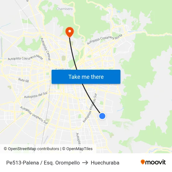 Pe513-Palena / Esq. Orompello to Huechuraba map