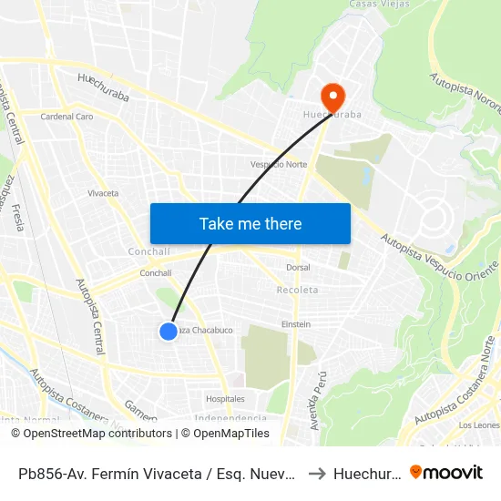 Pb856-Av. Fermín Vivaceta / Esq. Nueva De Matte to Huechuraba map