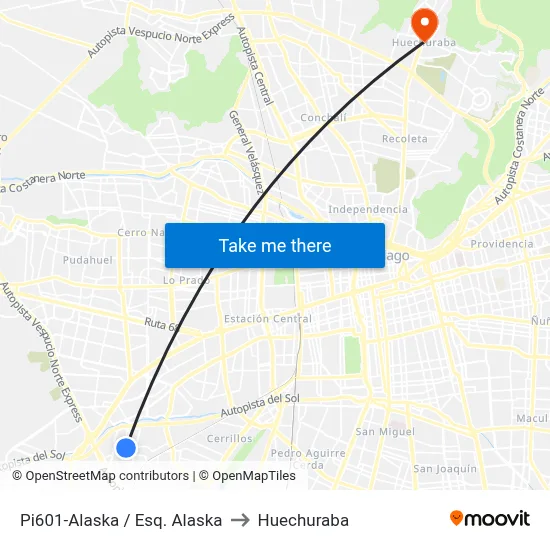 Pi601-Alaska / Esq. Alaska to Huechuraba map