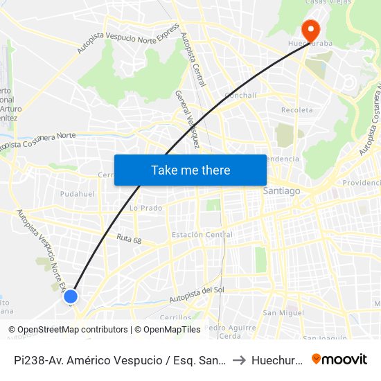 Pi238-Av. Américo Vespucio / Esq. Santa Elena to Huechuraba map