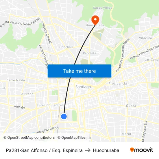 Pa281-San Alfonso / Esq. Espiñeira to Huechuraba map
