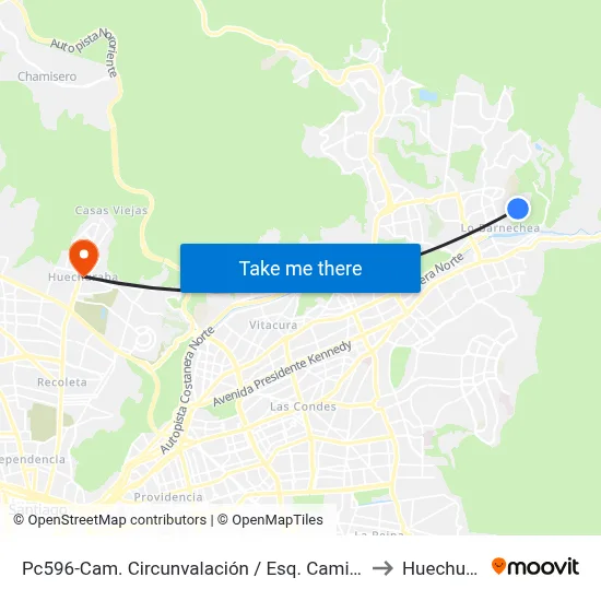 Pc596-Cam. Circunvalación / Esq. Camino Cerro 18 to Huechuraba map