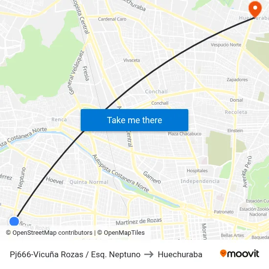 Pj666-Vicuña Rozas / Esq. Neptuno to Huechuraba map