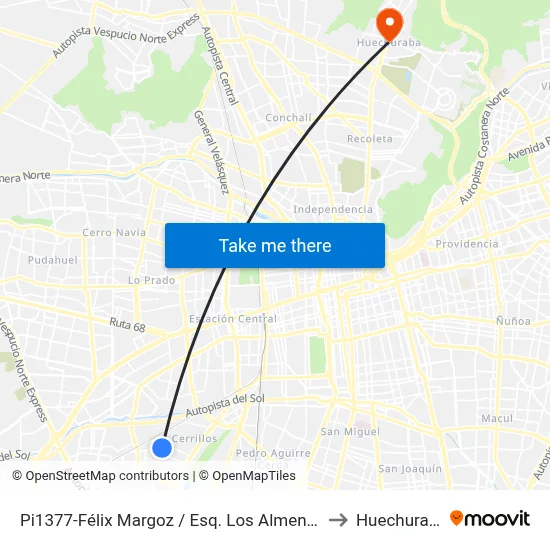 Pi1377-Félix Margoz / Esq. Los Almendros to Huechuraba map