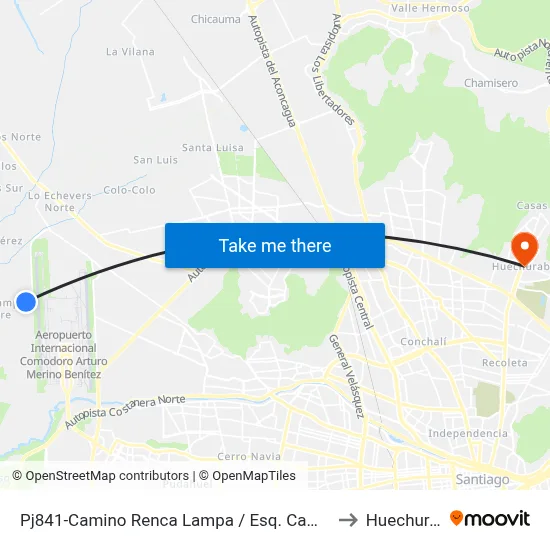 Pj841-Camino Renca Lampa / Esq. Campo Alegre to Huechuraba map