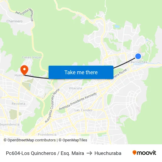 Pc604-Los Quincheros / Esq. Maira to Huechuraba map
