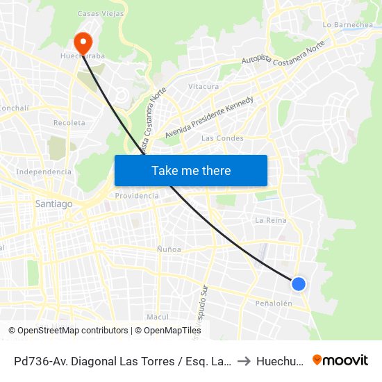 Pd736-Av. Diagonal Las Torres / Esq. Las Vertientes to Huechuraba map