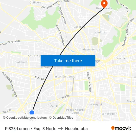 Pi823-Lumen / Esq. 3 Norte to Huechuraba map