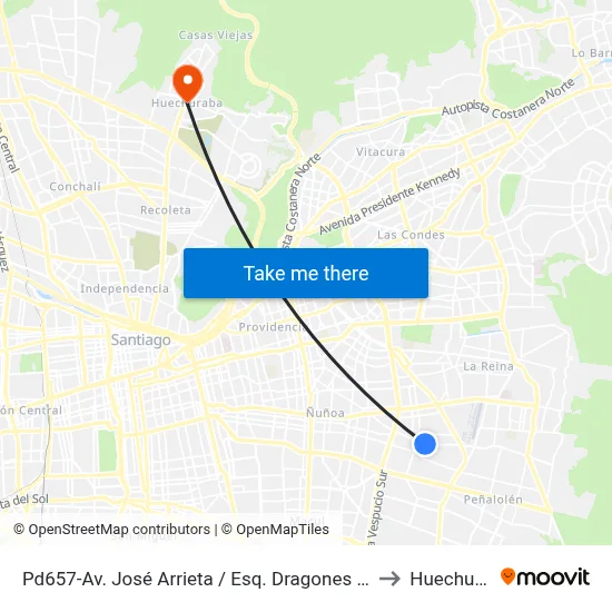 Pd657-Av. José Arrieta / Esq. Dragones De La Reina to Huechuraba map