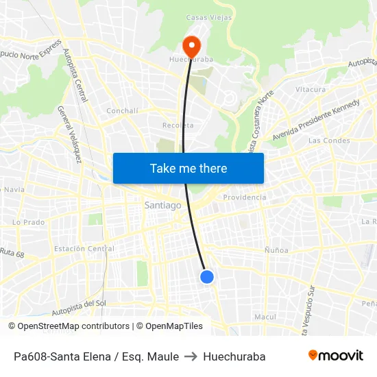 Pa608-Santa Elena / Esq. Maule to Huechuraba map
