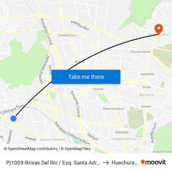 Pj1009-Brisas Del Río / Esq. Santa Adriana to Huechuraba map