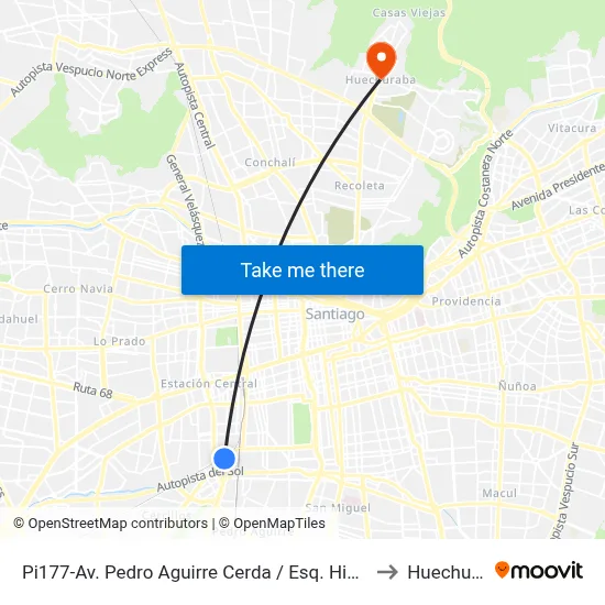 Pi177-Av. Pedro Aguirre Cerda / Esq. Hipólito Villegas to Huechuraba map