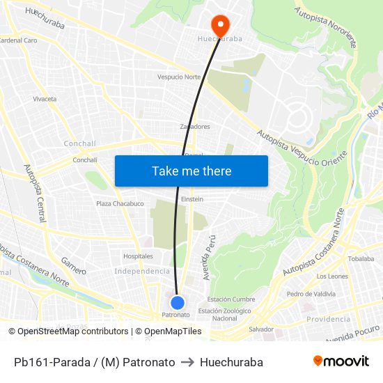 Pb161-Parada / (M) Patronato to Huechuraba map