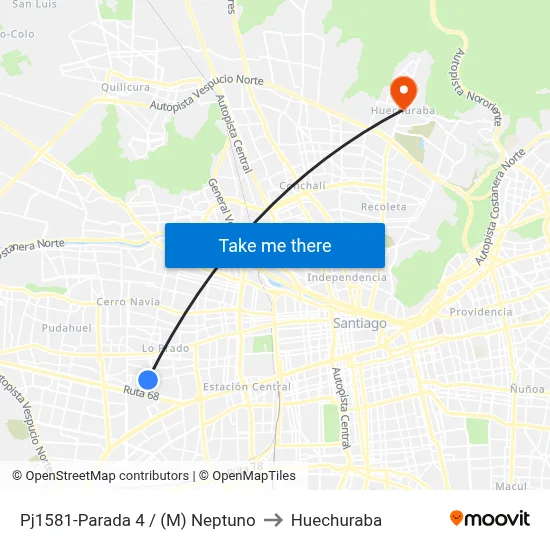 Pj1581-Parada 4 / (M) Neptuno to Huechuraba map