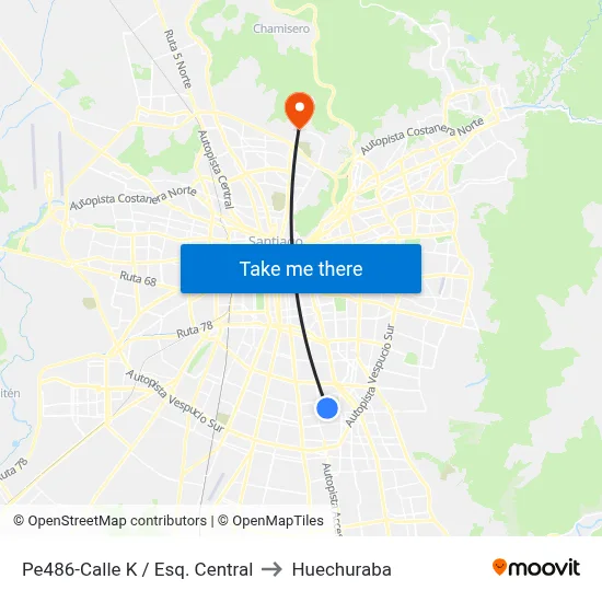 Pe486-Calle K / Esq. Central to Huechuraba map