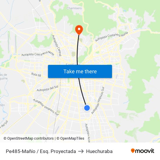 Pe485-Mañío / Esq. Proyectada to Huechuraba map