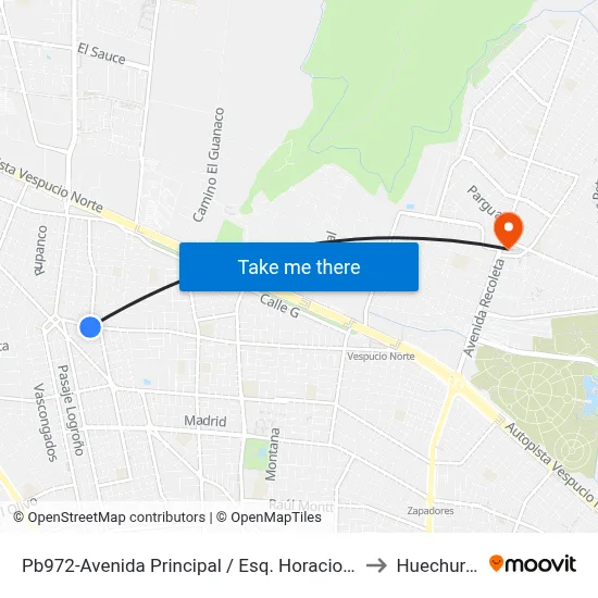Pb972-Avenida Principal / Esq. Horacio Johnson to Huechuraba map