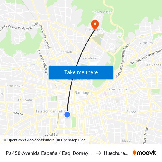 Pa458-Avenida España / Esq. Domeyko to Huechuraba map