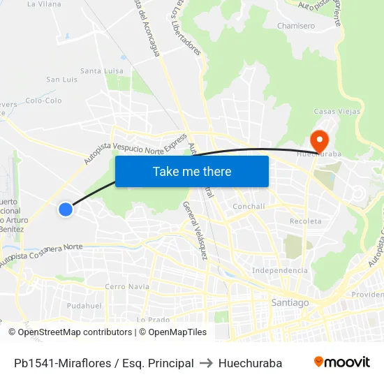 Pb1541-Miraflores / Esq. Principal to Huechuraba map