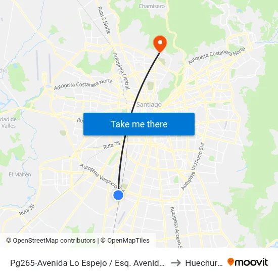 Pg265-Avenida Lo Espejo / Esq. Avenida La Divisa to Huechuraba map