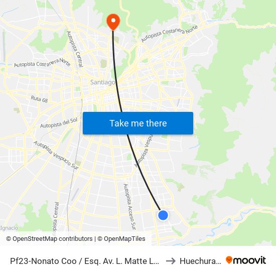 Pf23-Nonato Coo / Esq. Av. L. Matte Larraín to Huechuraba map